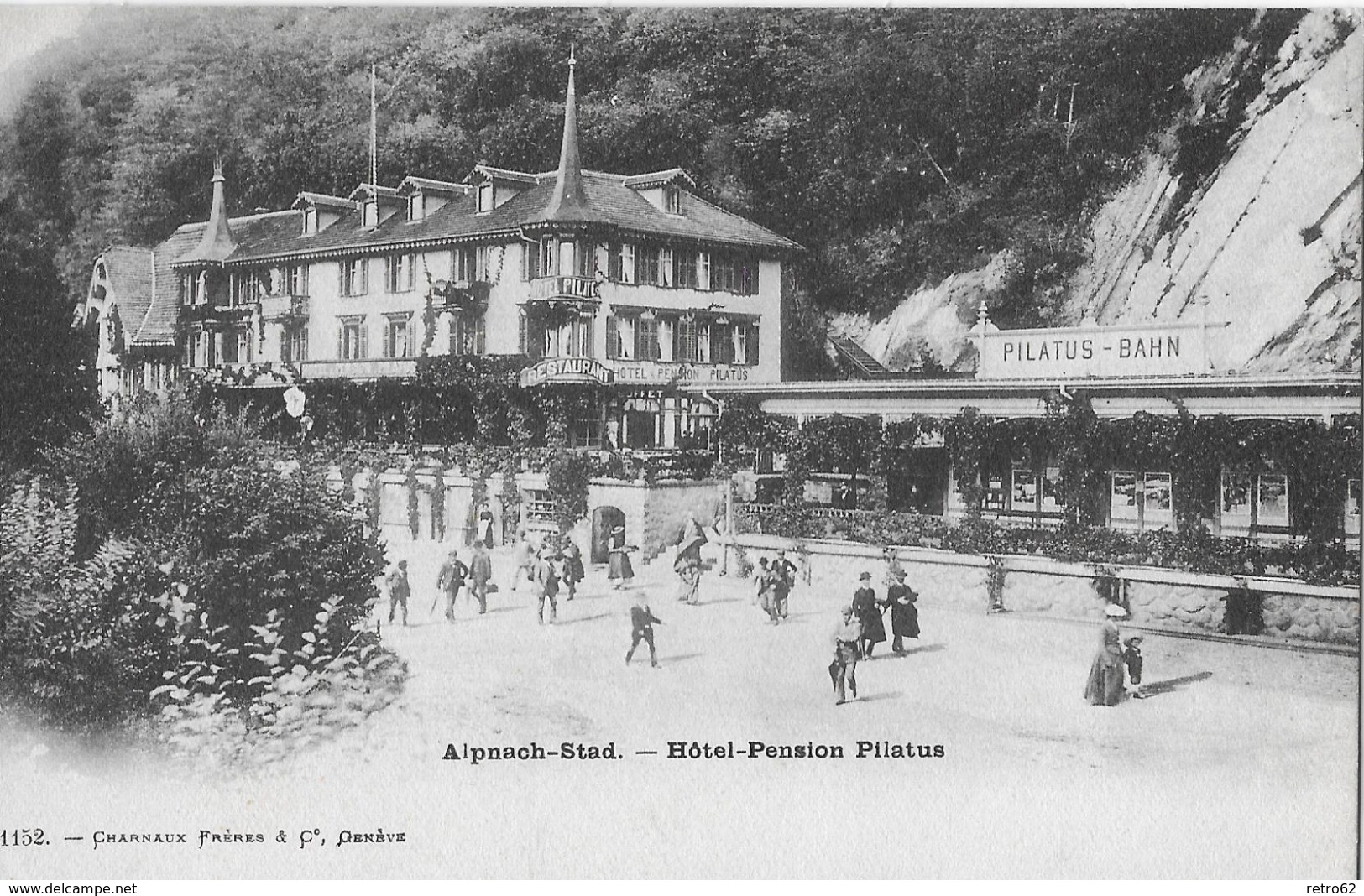 ALPNACH-STAD &rarr; Viele Touristen Bei Der Pilatus-Bahn & Hôtel-Pension Pilatus, Ca.1900 - Alpnach