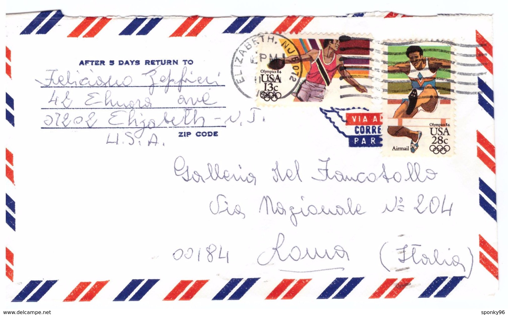 STORIA POSTALE - USA - AMERICA CENTRALE - ANNO 1964 - ELIZABRTH - NJ - VIA AEREA - POSTA AEREA - AIR MAIL - ATLETICA - - Altri - America