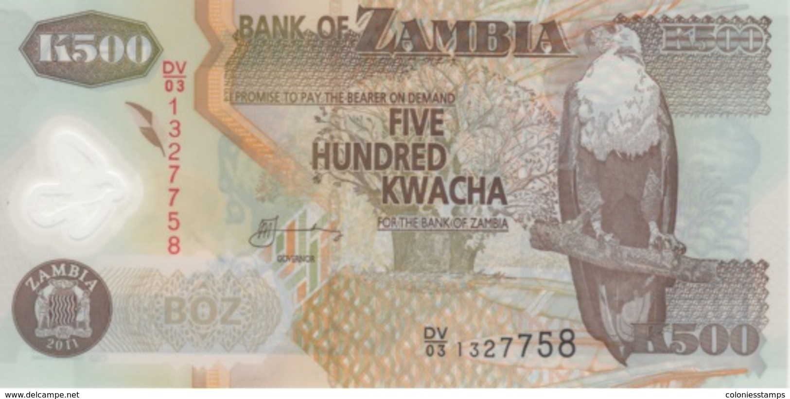 (B0419) ZAMBIA, 2011. 500 Kwacha. P-43h. Polymer. UNC - Zambia