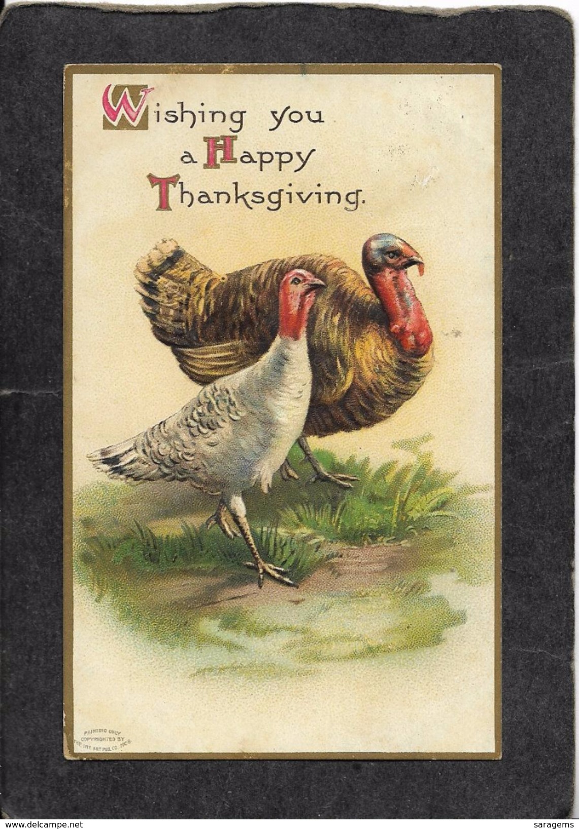 Thanksgiving Turkey And And Mother Bird(facing Right)"Wishing You"1908 - Ellen Clapsaddle Antique Postcard - Clapsaddle