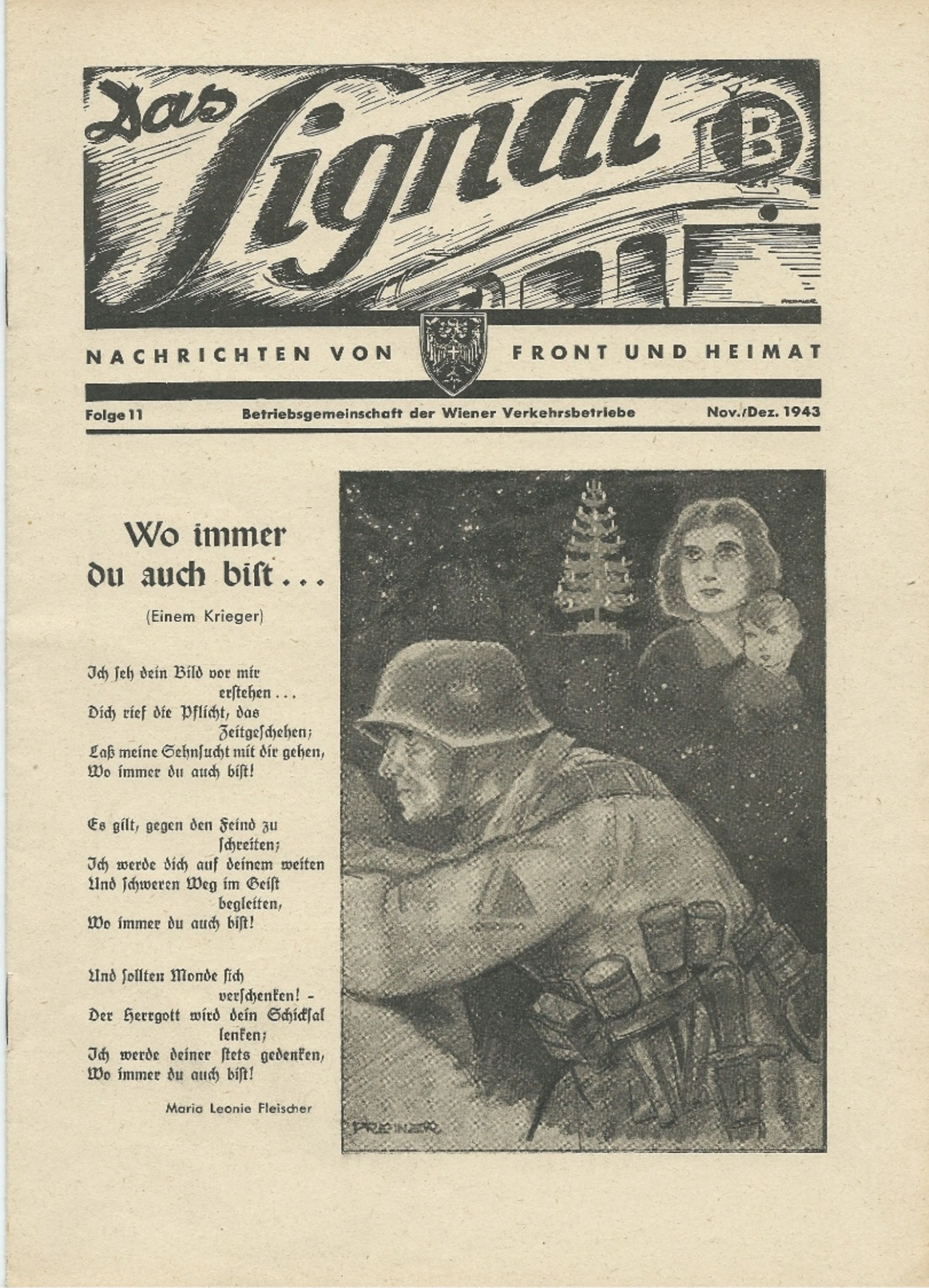 Das Signal, Nachrichten Von Front Und Heimat, Betriebsgem.d.Wiener Verkehrsbetriebe,1943, Wo Immer Du Auch Bist ... - Deutsch