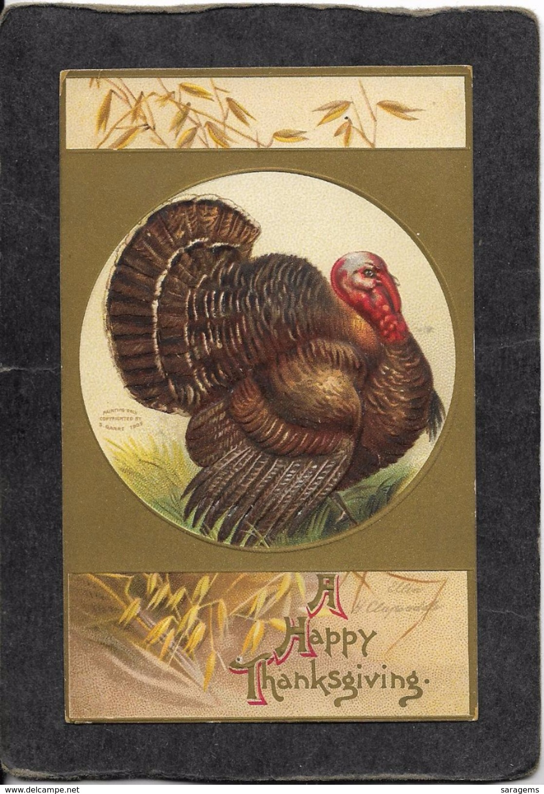 Thanksgiving Turkey(facing Right)"A Happy Thanksgiving"1910 - Ellen Clapsaddle Signed Antique Postcard - Clapsaddle