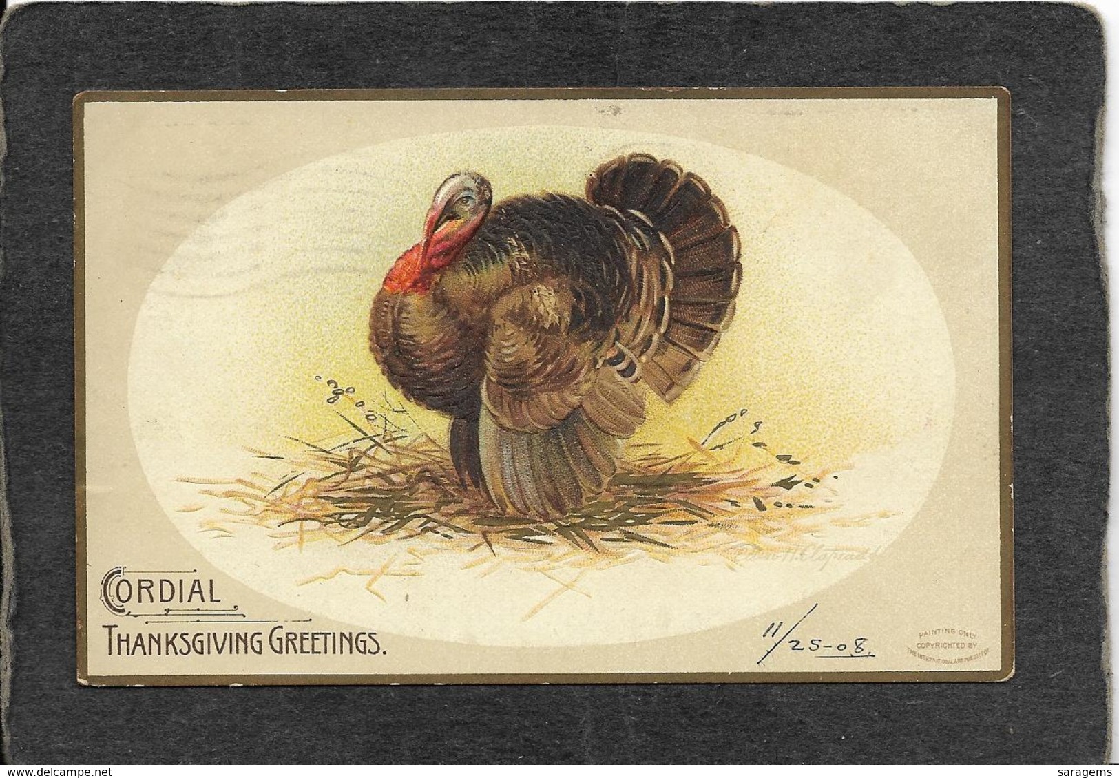 Thanksgiving Turkey(faciing Left) "Cordial Greetings"1908 - Ellen Clapsaddle Signed Antique Postcard - Clapsaddle