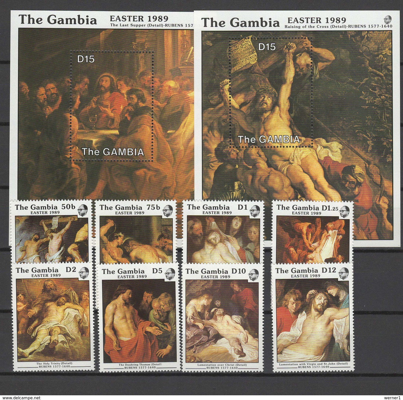 Gambia 1989 Paintings Rubens, Easter Set Of 8 + 2 S/s MNH - Rubens