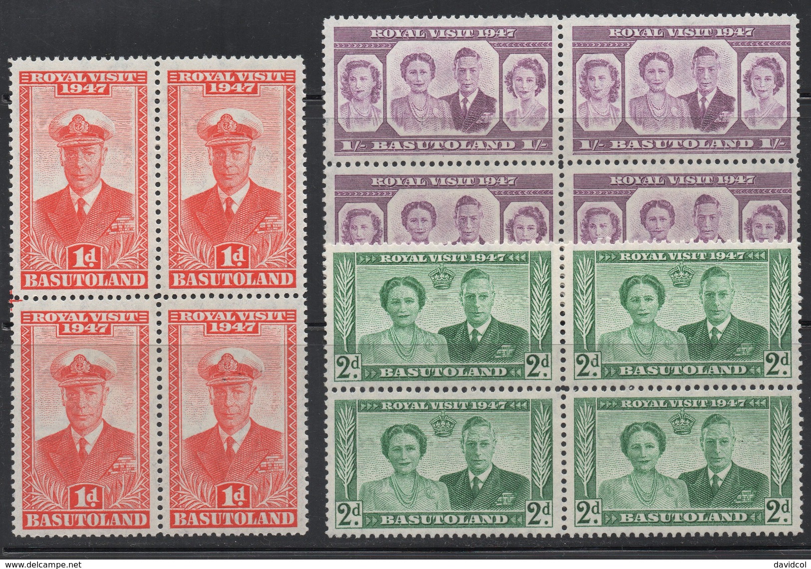Q413.- BASUTOLAND 1947-  ROYAL VISIT-  MNH LOT X 3 BLOCKS. - 1933-1964 Colonie Britannique