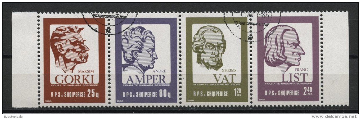 ALBANIA, PERSONALITIES, J.WATT,F.LISZT,A.M. AMPERE, M.GORKIJ, 1986, U SET - Albania