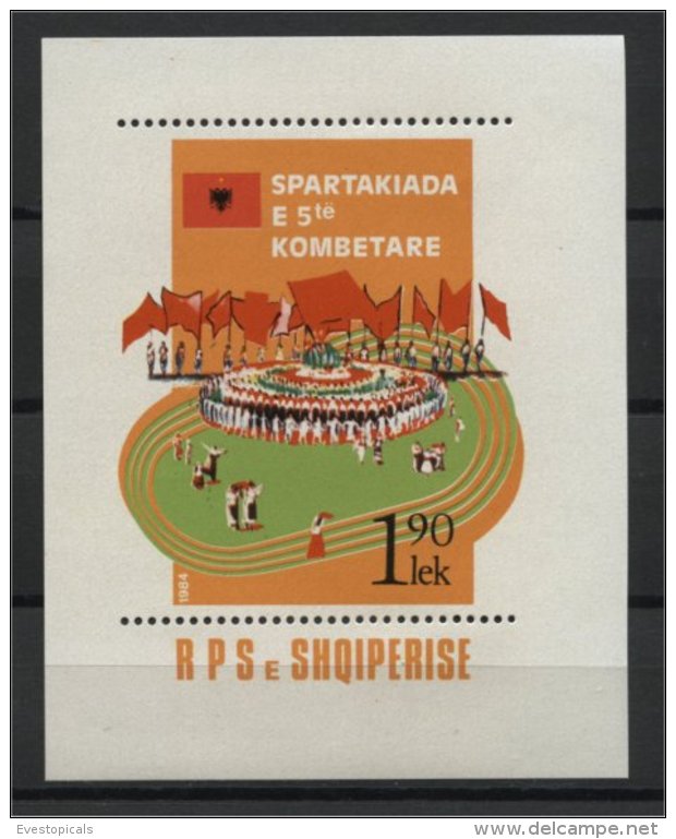 ALBANIA, FINALS OF THE INTERNATIONAL SPARTAKIADE 1984, NEVER HINGED SOUVENIR SHEET - Albanie