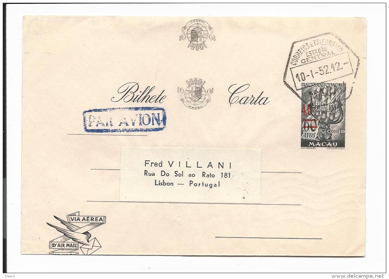 Macao  LF 2  -  40 Auf 60 Av. Leuchter  Aerogramm Nach Lissabon O.Text Verwendet - Postal Stationery