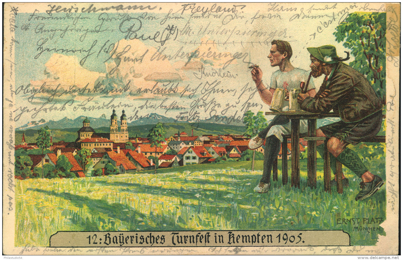 1905, 12. BAYERISCHES TURNFEST IN KEMPTEN 1905, Officielle Festpostkarte Gelaufen Nach München. - Postwaardestukken