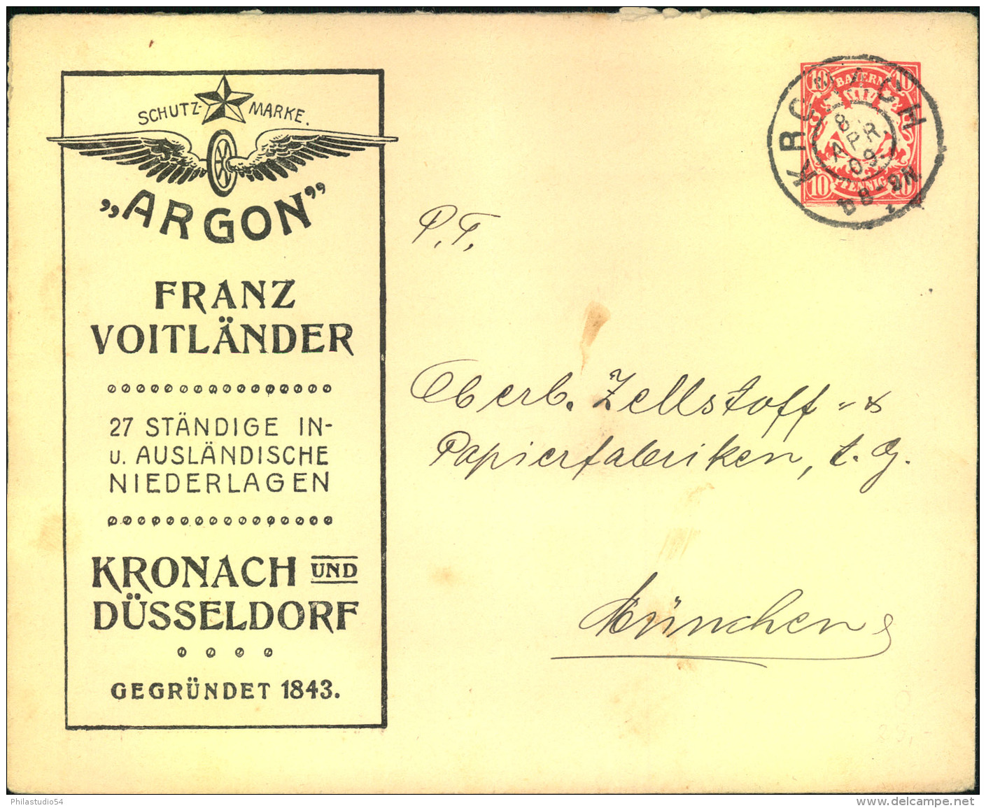 1909, Privatumschlag Der Firma FRANZ VOITLÄNDER Gelaufen Ab KRONACH - Postwaardestukken