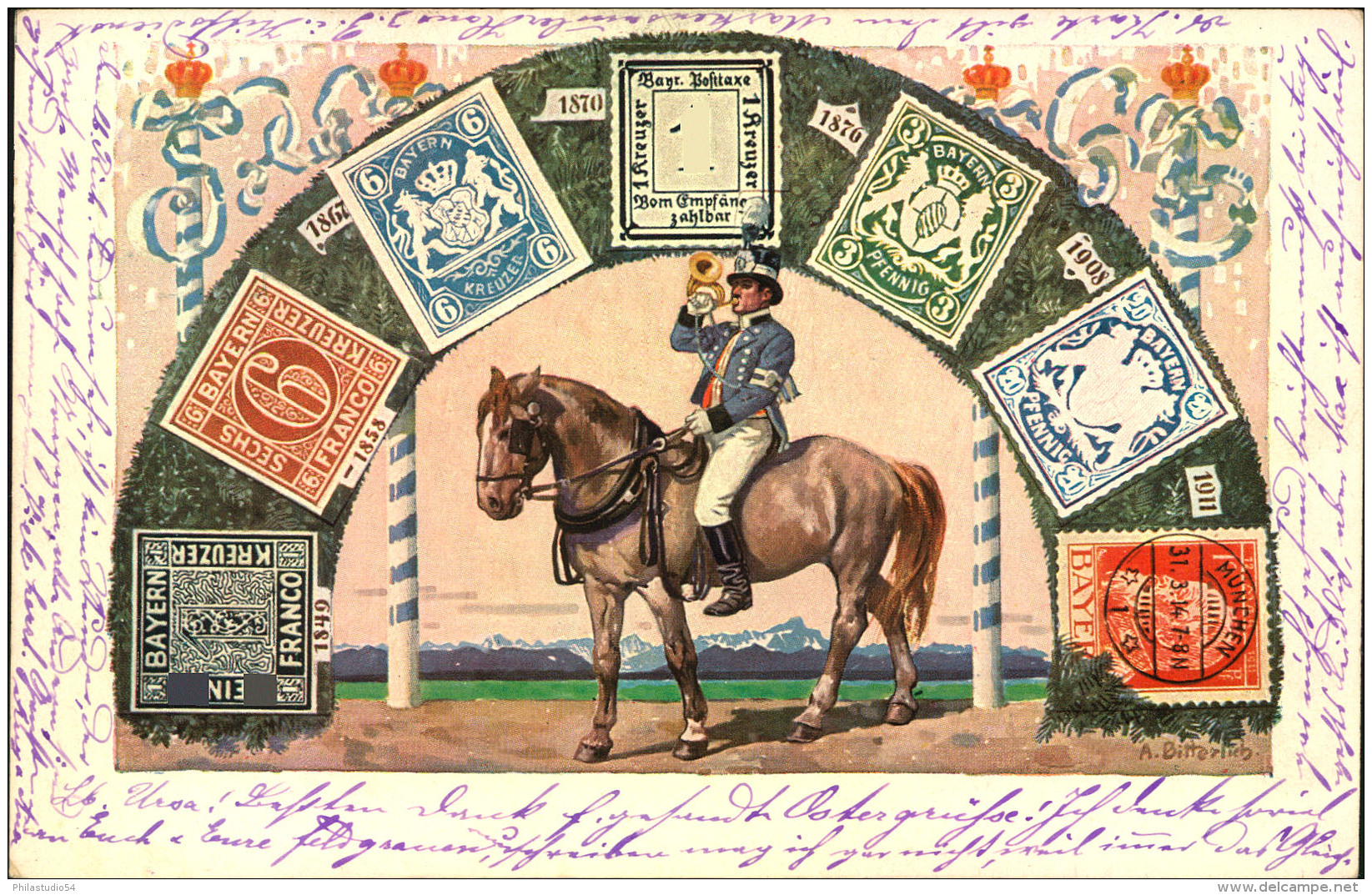 1912, 5 Pfg. Privatganzsachenkarte Ludwig III Mit Umseitiger Abbildung Der Bayerischen Briefmarken Ab Den Quadratausgabe - Postal  Stationery