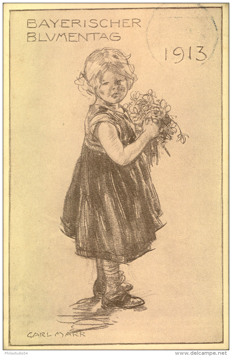 1913, Privatpostkarte BAYERISCHEER BLUMENTAG Blanko Gestempelt AUGSBURG. - Entiers Postaux