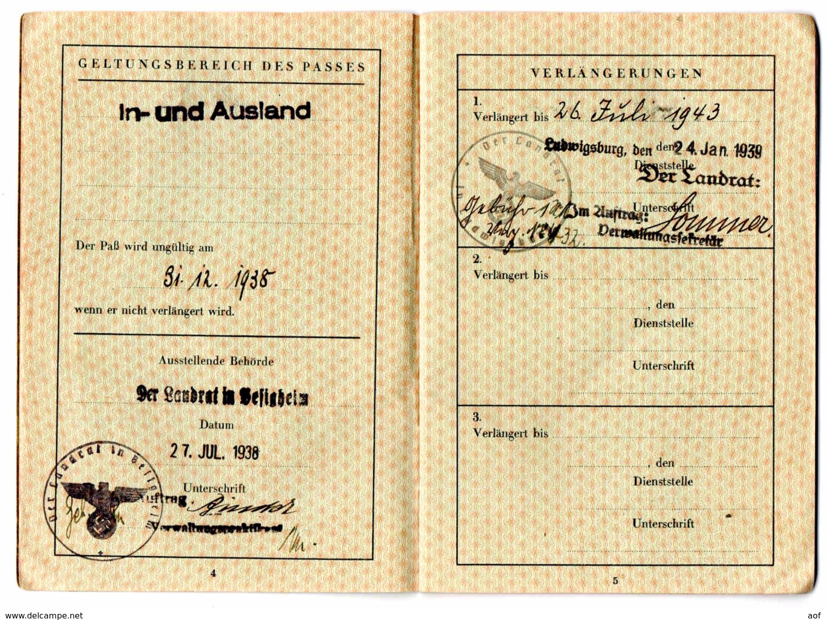 REISEPASS Allemand 1938 - 1939-45