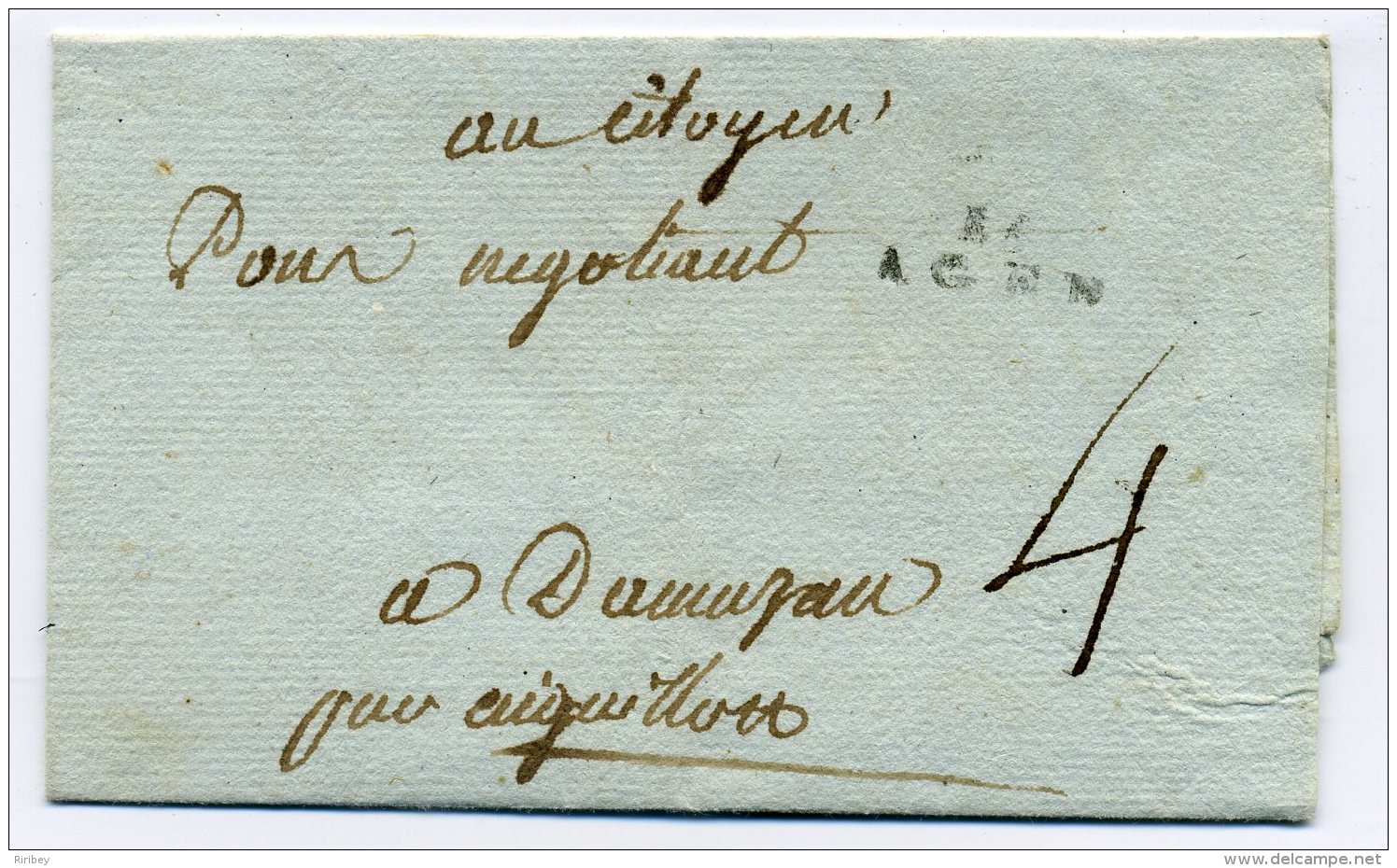 MP 45 AGEN / Dept Lot Et Garonne / 8 Prairial An 7 / Taxe 4 Sols Manuscrite - 1701-1800: Précurseurs XVIII