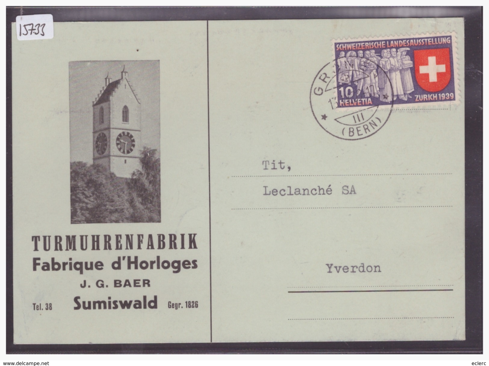 GRÖSSE 10x15cm - SUMISWALD - TURMUHRENFABRIK J.G. BAER - HORLOGERIE - TB - Sumiswald