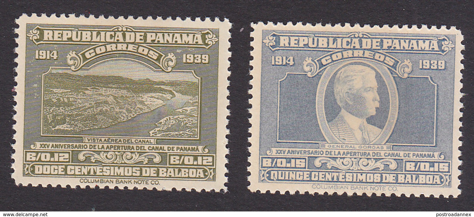 Panama, Scott #327-328, Mint Hinged, Canal, Gorgas, Issued 1939 - Panama