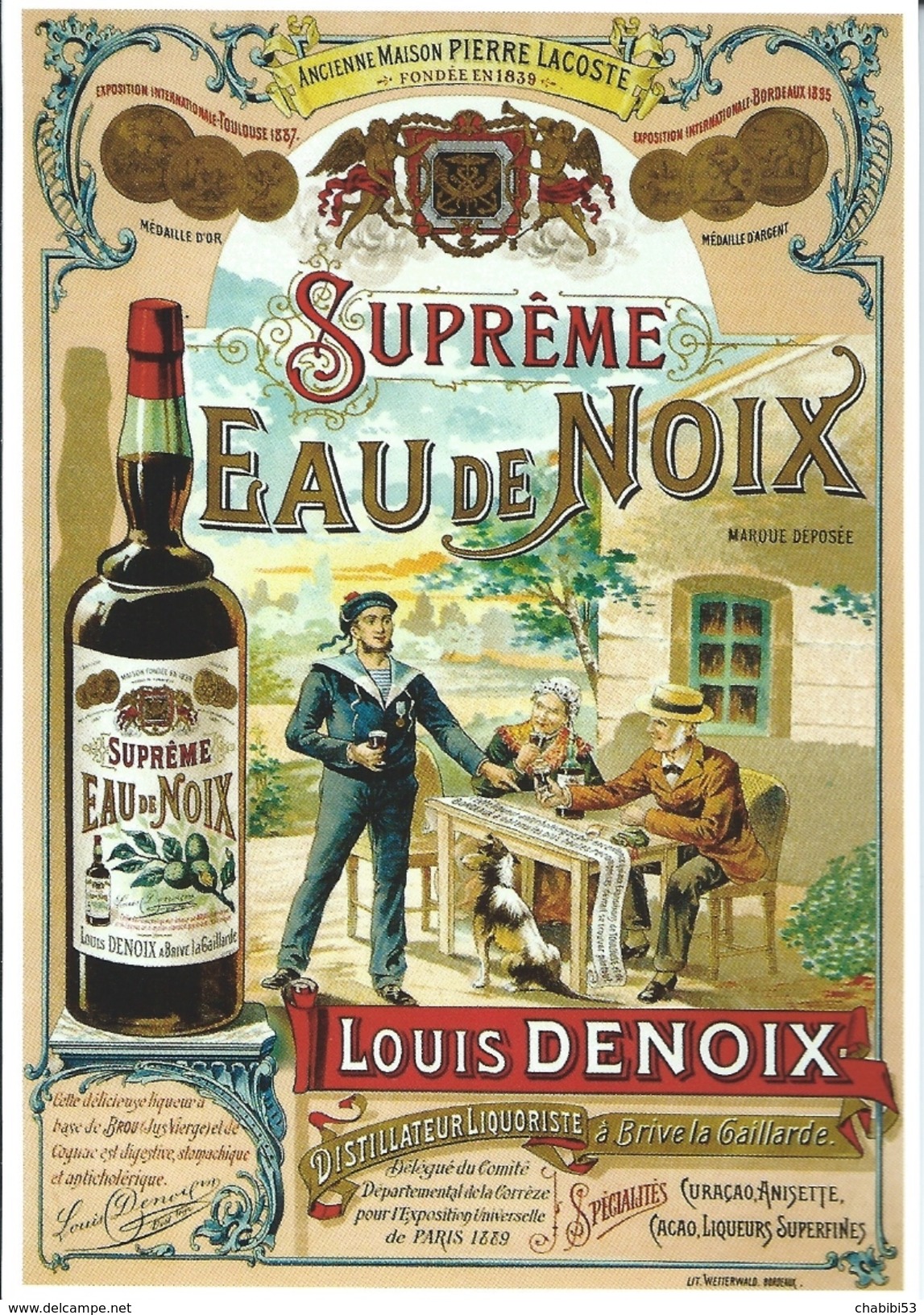 19 BRIVE - Carte Publicitaire Suprême Eau De Noix - Louis DENOIX - Distillateur Liquoriste - Brive La Gaillarde