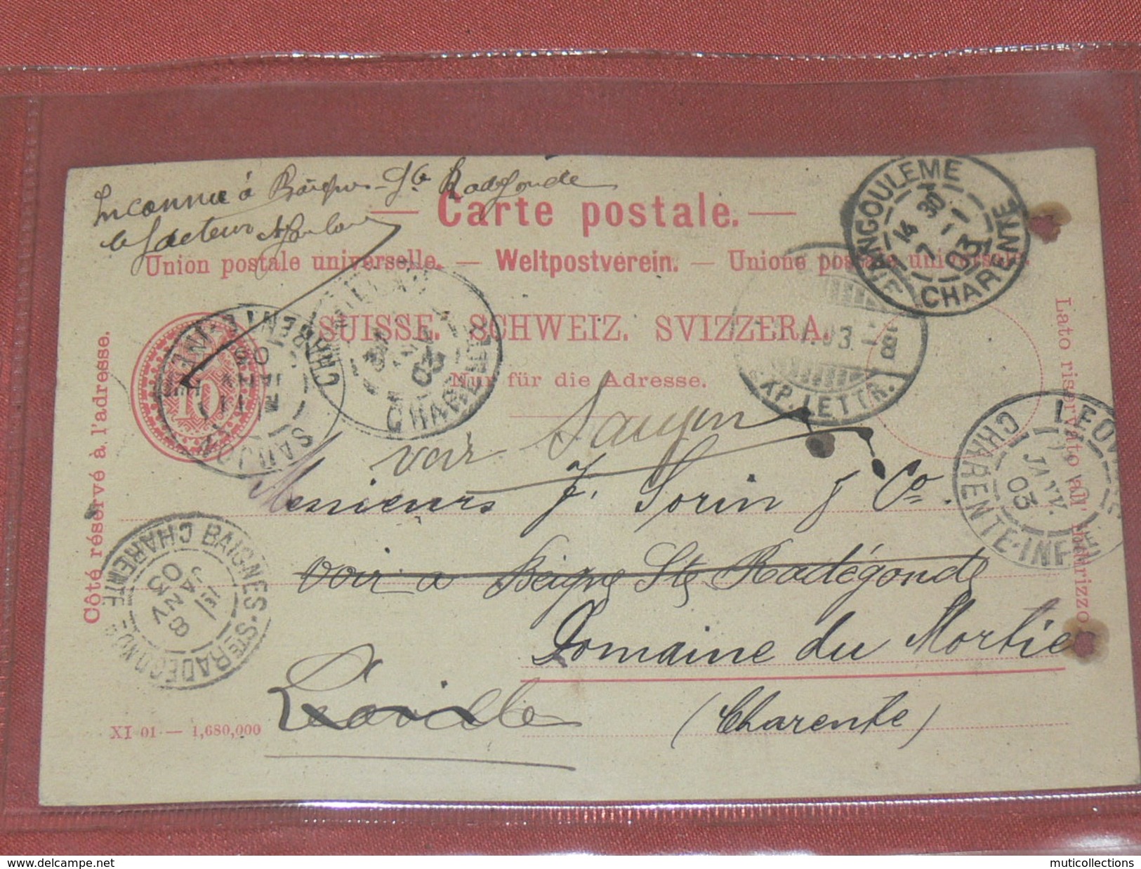 ENTIER POSTAL / CARTE LETTRE 1902 / DE TRANSPORTEUR A GENEVE SUISSE / A DISTILLATEUR DE COGNAC  JUNIEN SORIN  A SAUJON - Autres & Non Classés