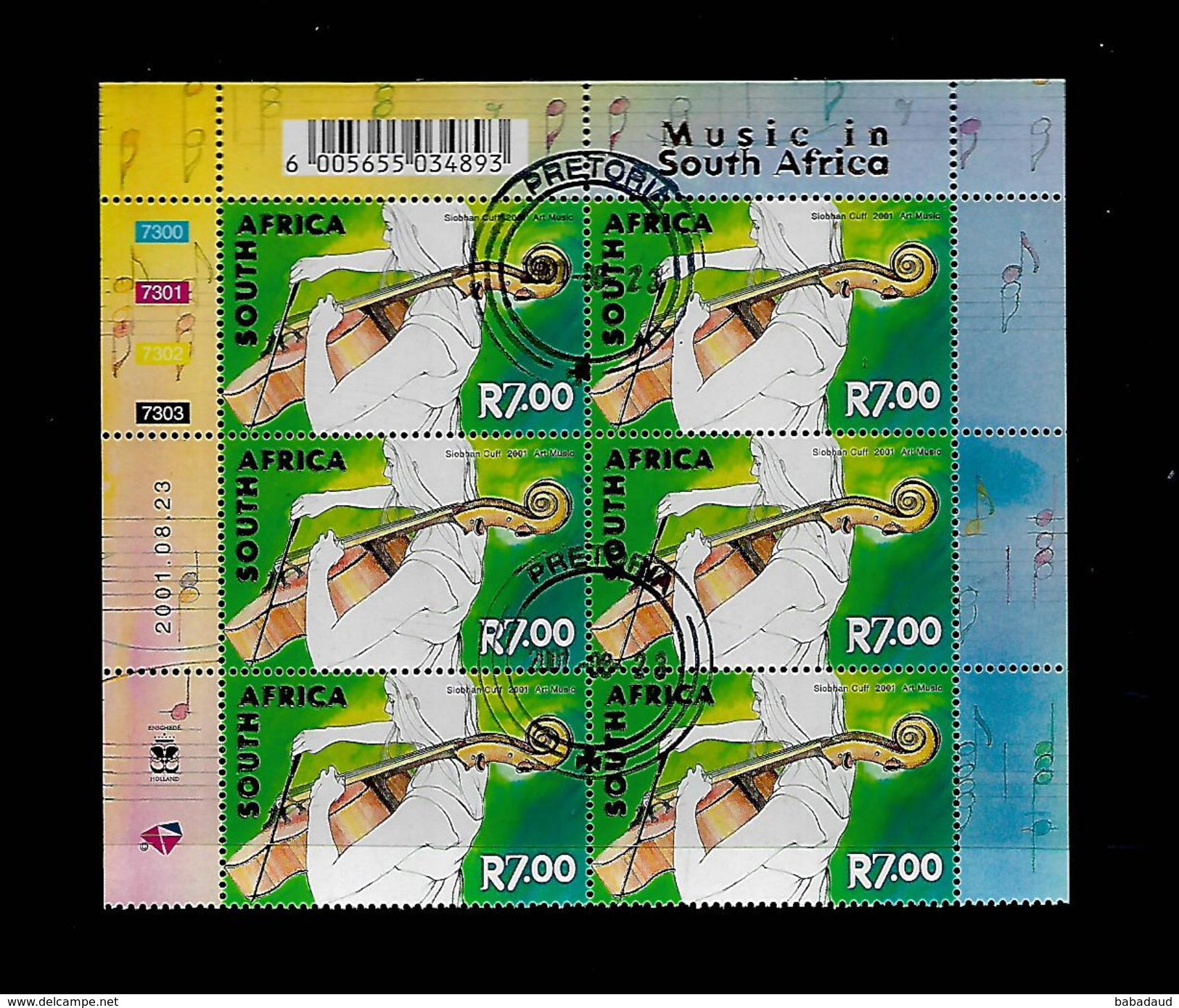 S.Africa 2001 S.African Musicians Set Of 5,  Control Blocks Of 6 C.T.O. Full Gum , Never Hinged - Blocs-feuillets