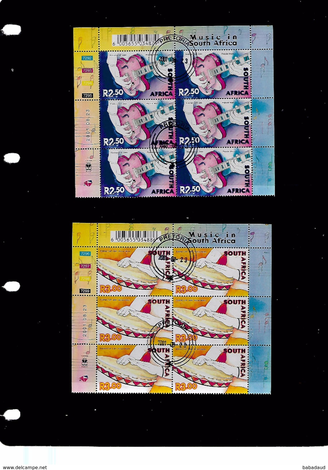 S.Africa 2001 S.African Musicians Set Of 5,  Control Blocks Of 6 C.T.O. Full Gum , Never Hinged - Blocs-feuillets