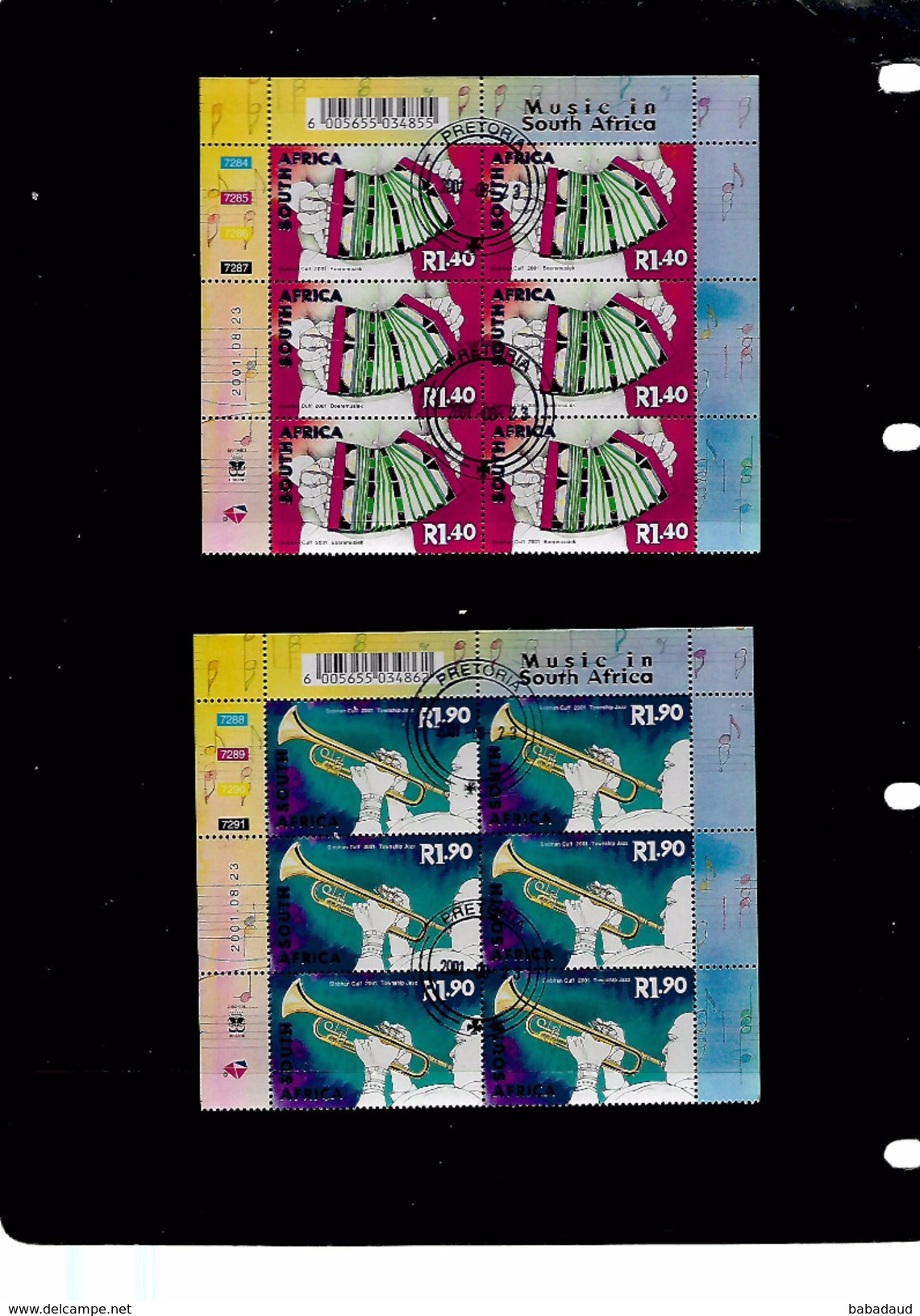 S.Africa 2001 S.African Musicians Set Of 5,  Control Blocks Of 6 C.T.O. Full Gum , Never Hinged - Blocs-feuillets