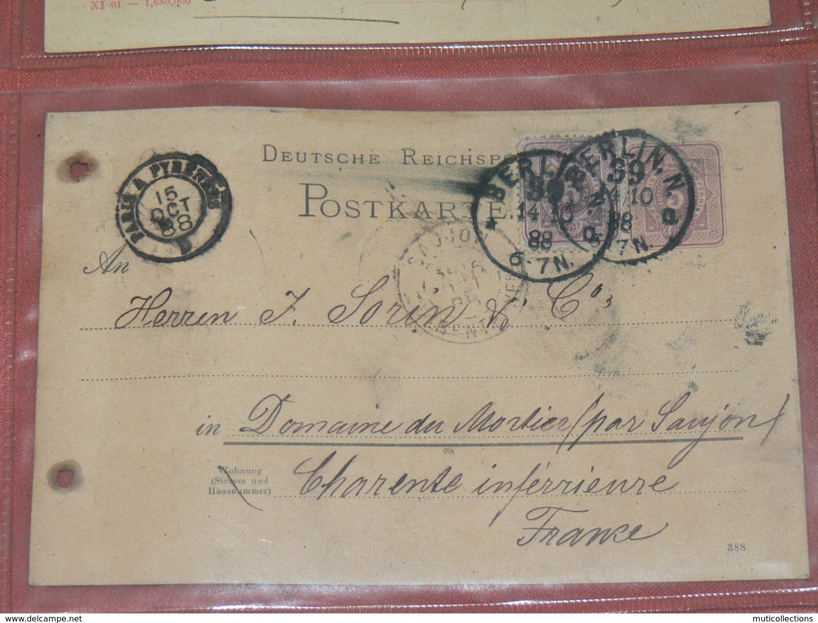 ENTIER POSTAL / CARTE LETTRE 1888 / DE BERLIN / A DISTILLATEUR DE COGNAC A DOMAINE MORTIER DE SORIN A SAUJON - Autres & Non Classés