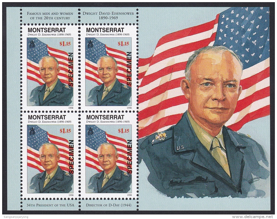 Specimen, Montserrat Sc937 Sheet, President Dwight D. Eisenhower (1890-1969) - Sonstige & Ohne Zuordnung