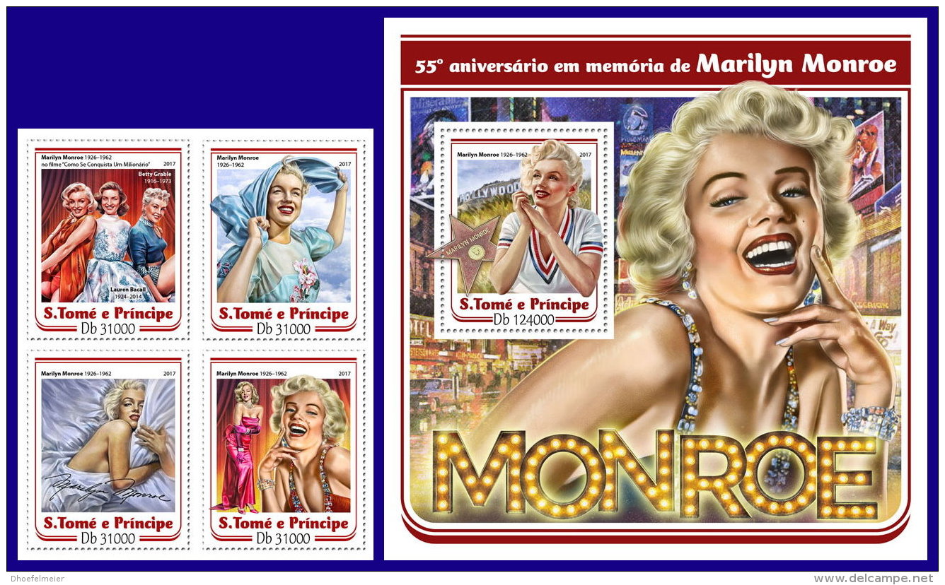 SAO TOME 2017 ** Marilyn Monroe Cinema Kino Film 4v+S/S - IMPERFORATED - DH1720 - Cinema