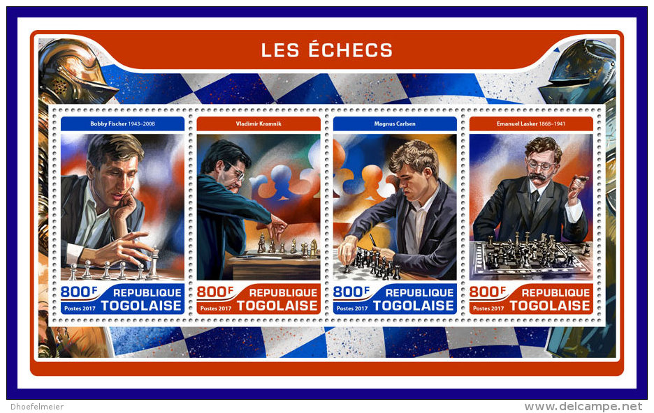 TOGO 2017 ** Chess Schach Echecs Fischer Kramnik Carlsen Lasker M/S - OFFICIAL ISSUE - DH1720 - Schach