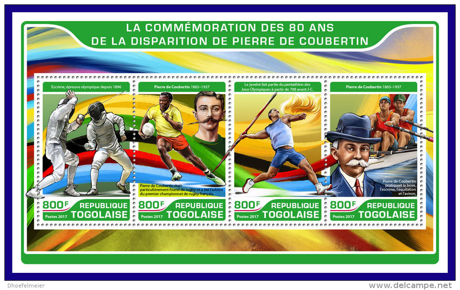 TOGO 2017 ** Pierre De Coubertin Olympic Games M/S - OFFICIAL ISSUE - DH1720 - Estate 1896: Atene