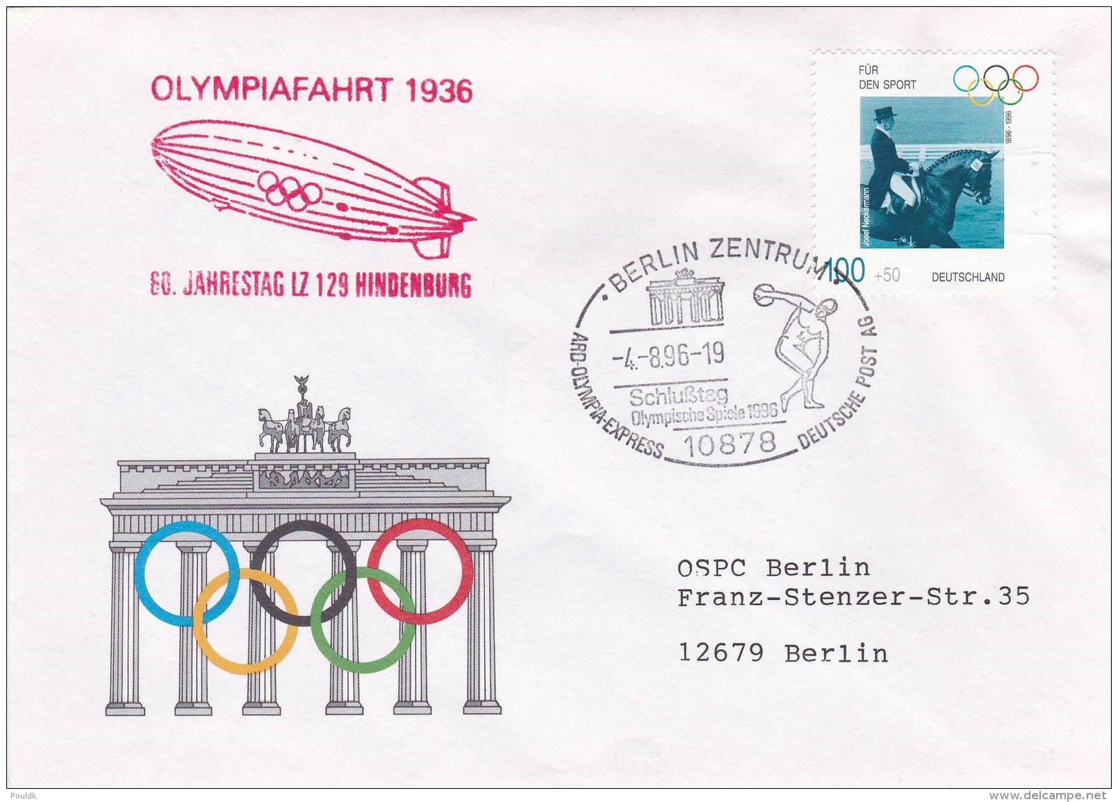 Germany  Cover Berlin Zentrum 1996 Luftschiff Hindenburg Olympiafahrt 1936, Remembering (T17-5) - Sonstige & Ohne Zuordnung