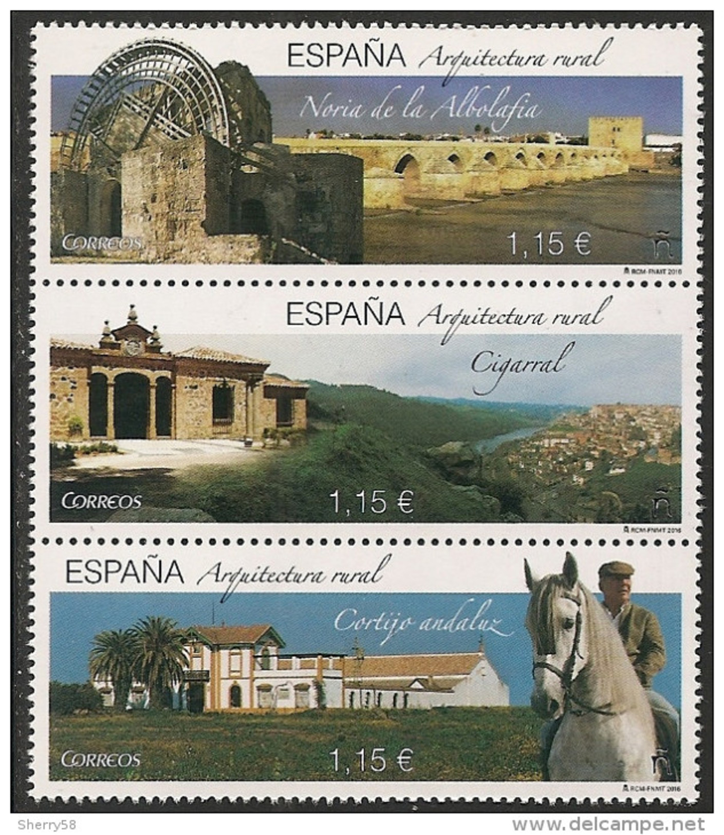 2016-ED. 5086 A 5088 EN BLOQUE- Arquitectura Rural. La Noria, El Cortijo Andaluz Y El Cigarral -NUEVO- - Unused Stamps