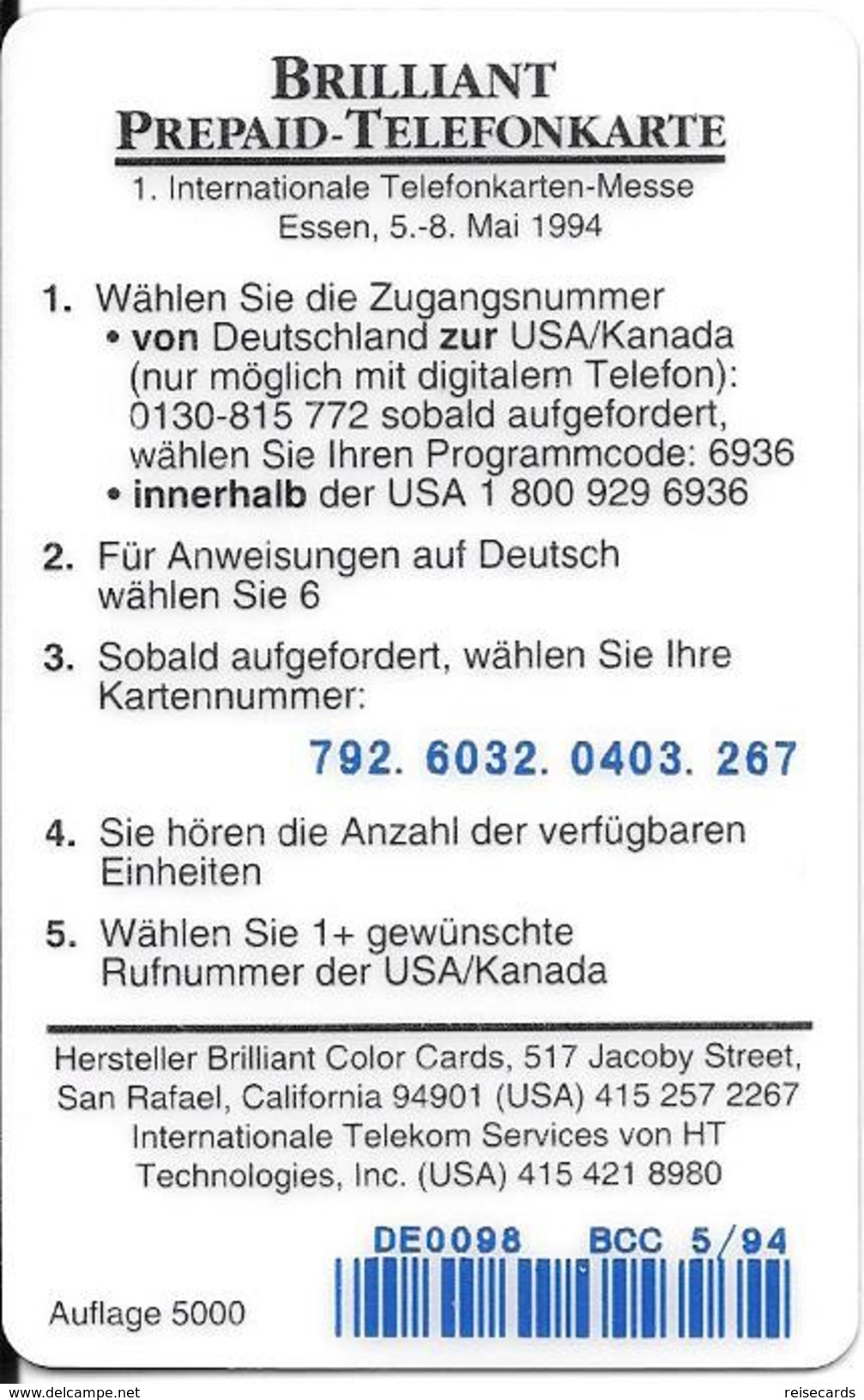 Brilliant: 1. Internationale Telefonkartenmesse 1994 Essen, Deutschland - Sonstige & Ohne Zuordnung