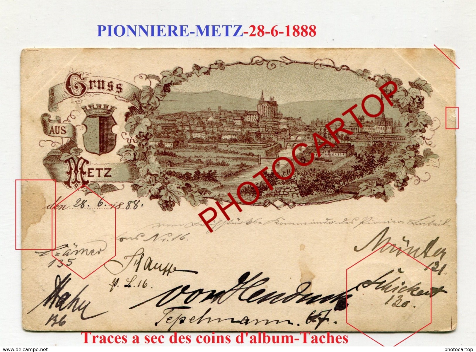 PIONNIERE-Gruss Aus METZ-28-6-1888-Lithographie-FRANCE-57- - Metz