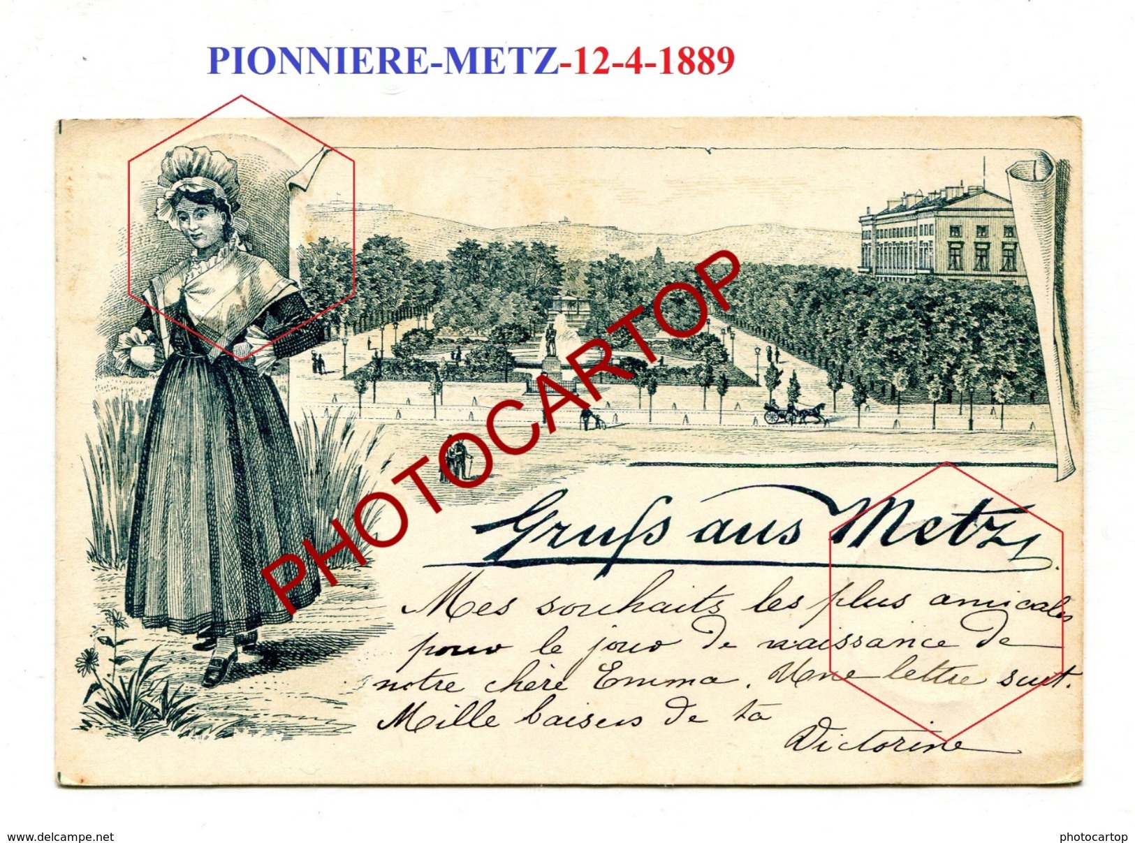 PIONNIERE-Gruss Aus METZ-12-4-1889-Cp Envoyee De MONTIGNY Les METZ-FRANCE-57- - Metz