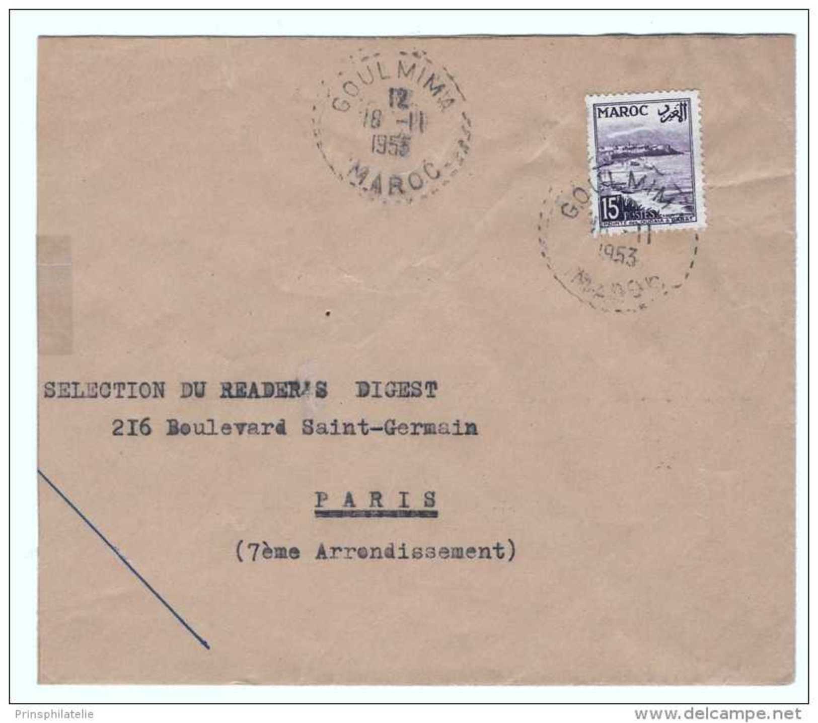 LETTRE DE GOULMINA MAROC 1953 => FRANCE - Morocco (1956-...)