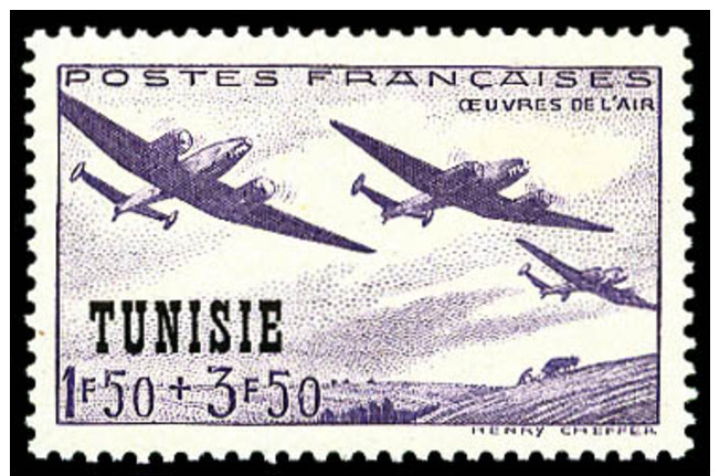 N&deg;243A, 1 F.50 + 3 F.50 Violet, Oeuvres De L'Air, France N&deg;540 Avec La Surcharge TUNISIE, Non-&eacute;mis, Super - Andere & Zonder Classificatie