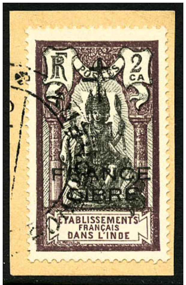 N&deg;177b, 2 Ca. Brun-violet Et Noir, Surcharge FRANCE LIBRE Noire, Oblit&eacute;r&eacute; Sur Petit Fragment, TB - Other & Unclassified