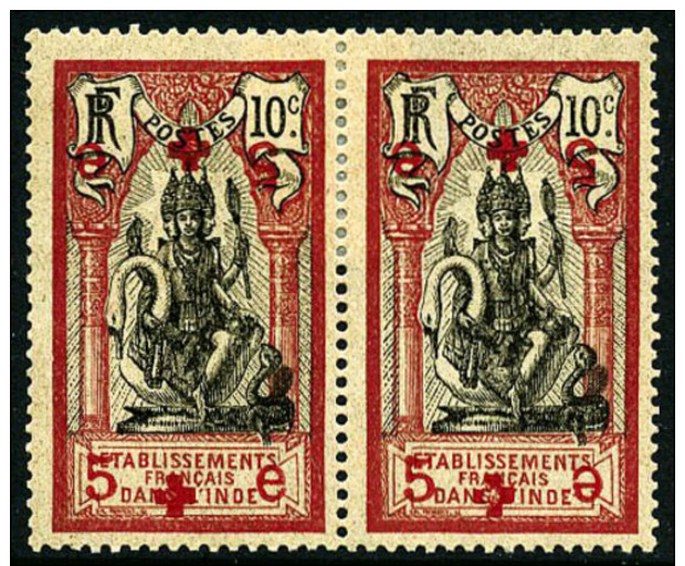 N&deg;47, +5 C. Sur 10 C. Noir Et Rose, Paire Horizontale Avec La Vari&eacute;t&eacute; "e" Au Lieu De "c", Doubles Surc - Andere & Zonder Classificatie