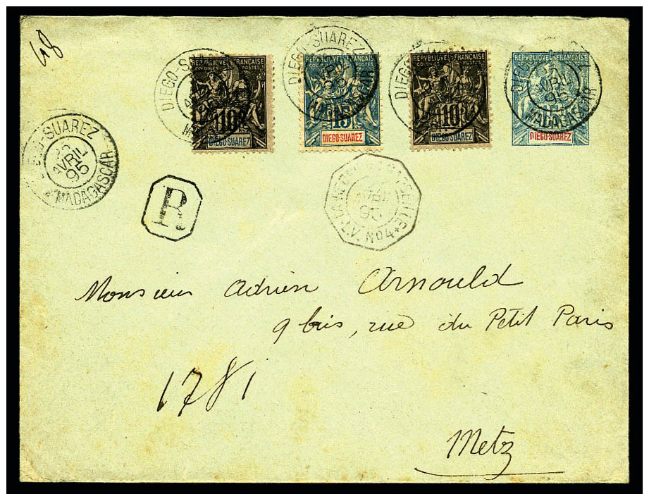 N&deg;29 (x2) Et 30, Oblit&eacute;r&eacute;s Sur Lettre-entier 15 C. Bleu, Recommand&eacute;e Du 25 Avril 1895 Pour Metz - Other & Unclassified