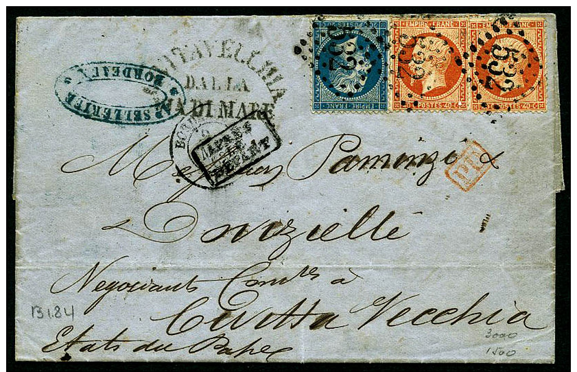 N&deg;23 (x2), 22, Oblit&eacute;r&eacute;s GC 532 Sur LAC Avec C&agrave;d De Bordeaux Du 2 Mai 1863 Et La Griffe "CIVITA - 1862 Napoleon III