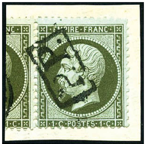 N&deg;19, 1 C. Olive, Oblit&eacute;r&eacute; PP Encadr&eacute; Sur Petit Fragment, TB - 1862 Napoleon III