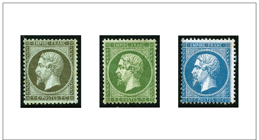 N&deg;19*, 20(*), 22*, Les 3 Valeurs, B/TB - 1862 Napoleon III