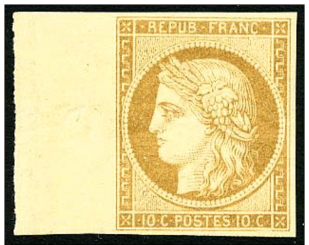 N&deg;1f, 10 C. Bistre Clair, R&eacute;impression De 1862, Bord De Feuille, Superbe - 1849-1850 Ceres