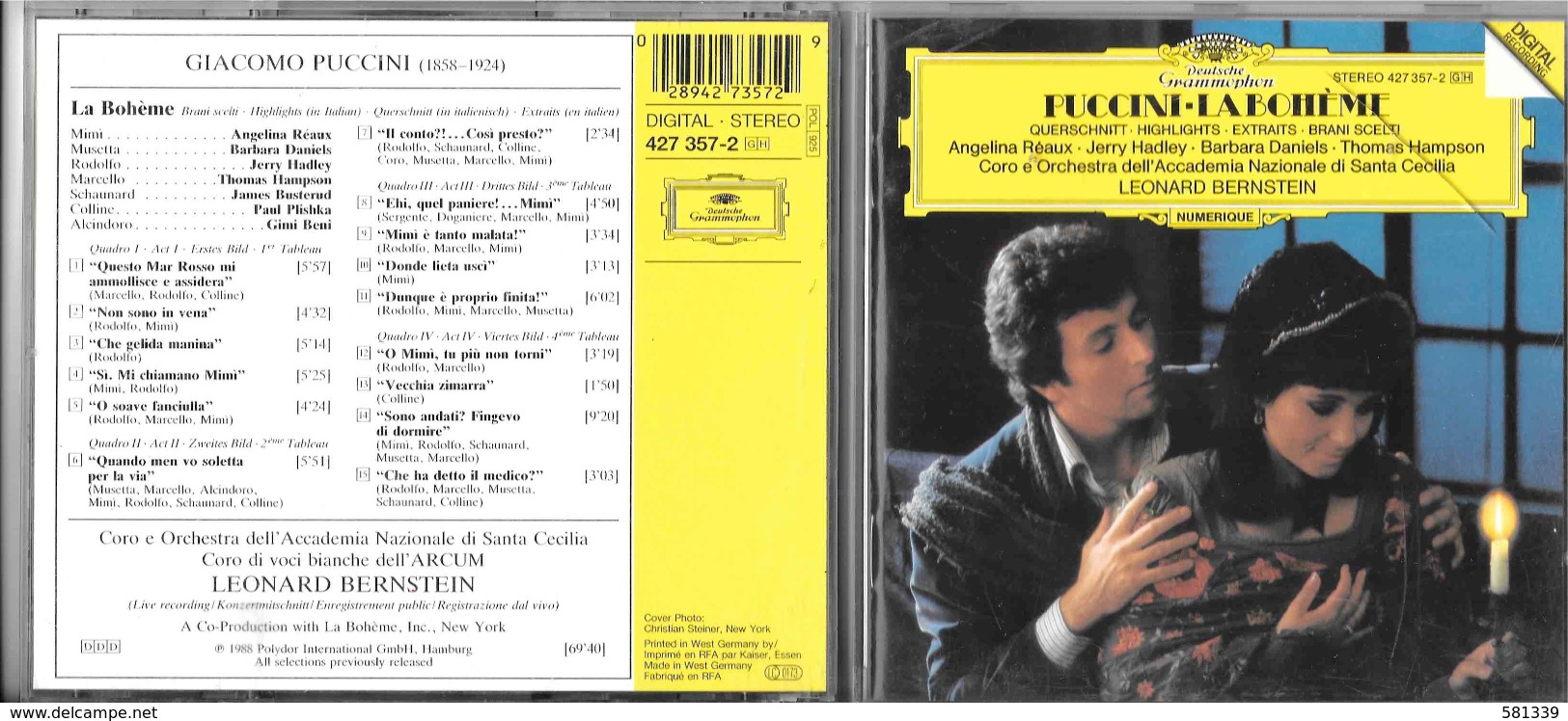 CD  - GIACOMO PUCCINI - LA BOHEME Brani Scelti ( Leonard Bernstein) - Opera