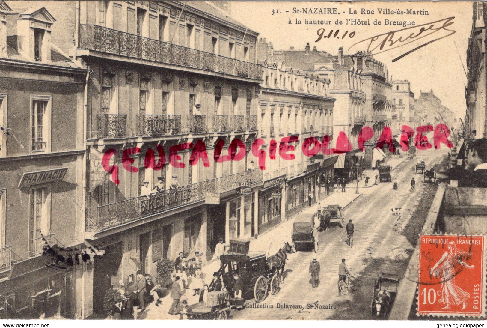 44 - ST SAINT NAZAIRE- LA RUE VILLE ES MARTIN A LA HAUTEUR DE L' HOTEL DE BRETAGNE -1910 - Saint Nazaire