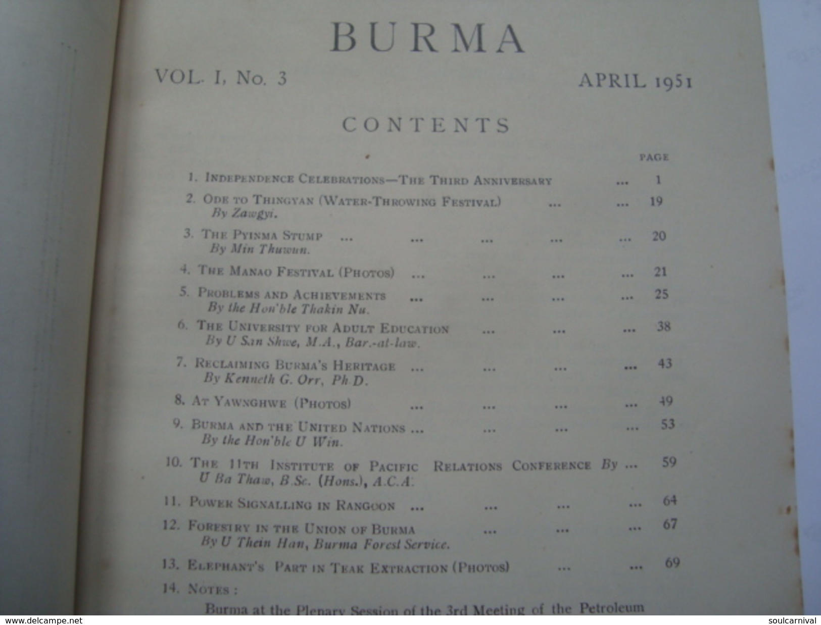 BURMA. VOL. 1 Nº 3 - BURMA / MYANMAR APRIL 1951. 79 PAGES. PUBLISHED QUATERLY.  B/W PICTURES & 4 GRAPHIC FOLD-OUTS. - Histoire