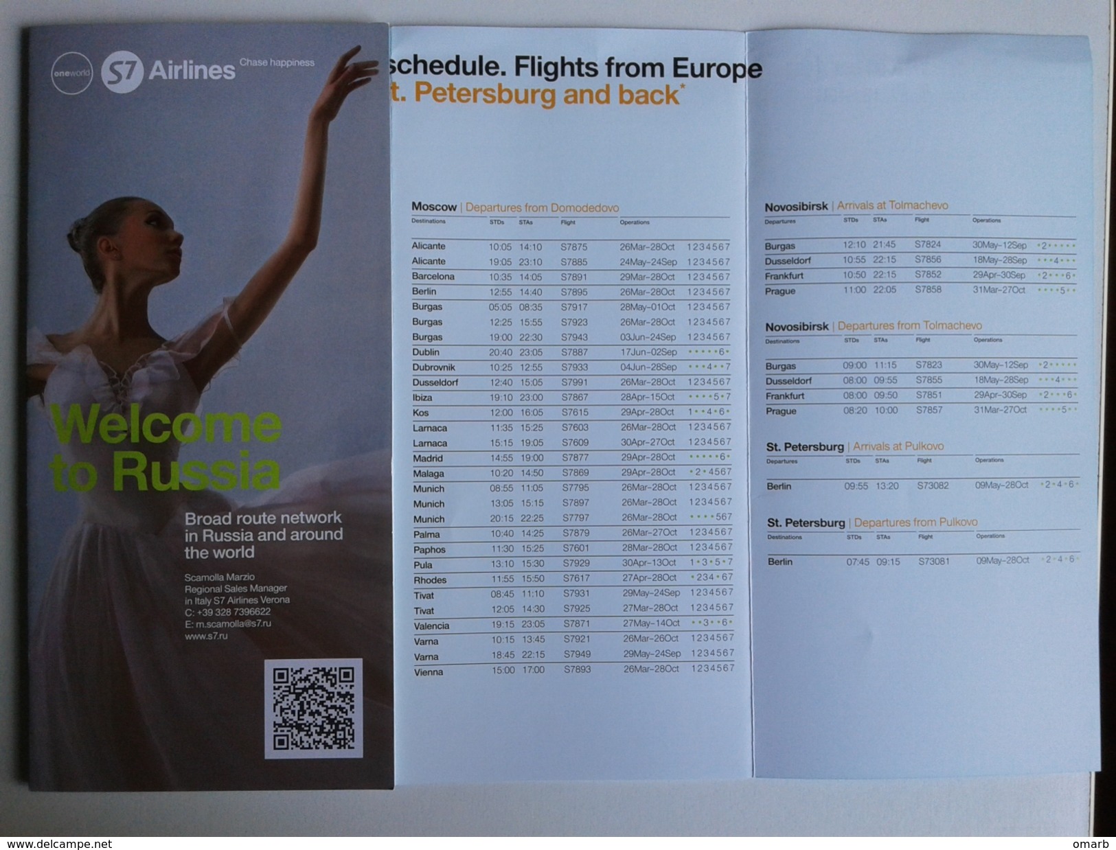 Alt1018 Timetable Flights Schedule Orario Voli Flight Information Aereo Avion S7 Airlines Russia Saint Petersburg - Timetables