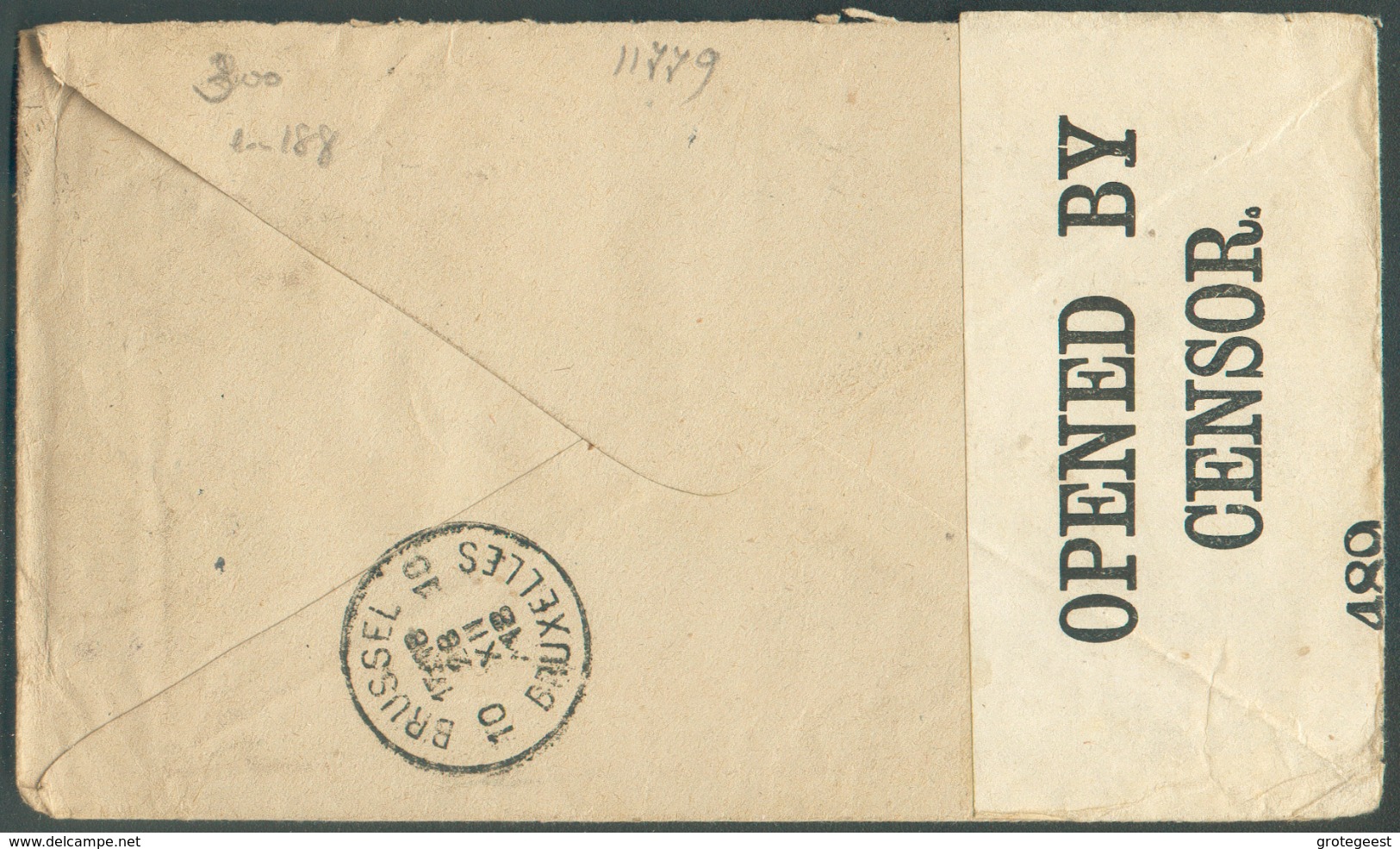Lettre Affr. à 2½p Obl. Mécanique De LONDON 21 Nov. 1918 Vers Bruxelles (arr. Le 28-XII-18) Et Renvoi Vers Mons + Bande - Storia Postale