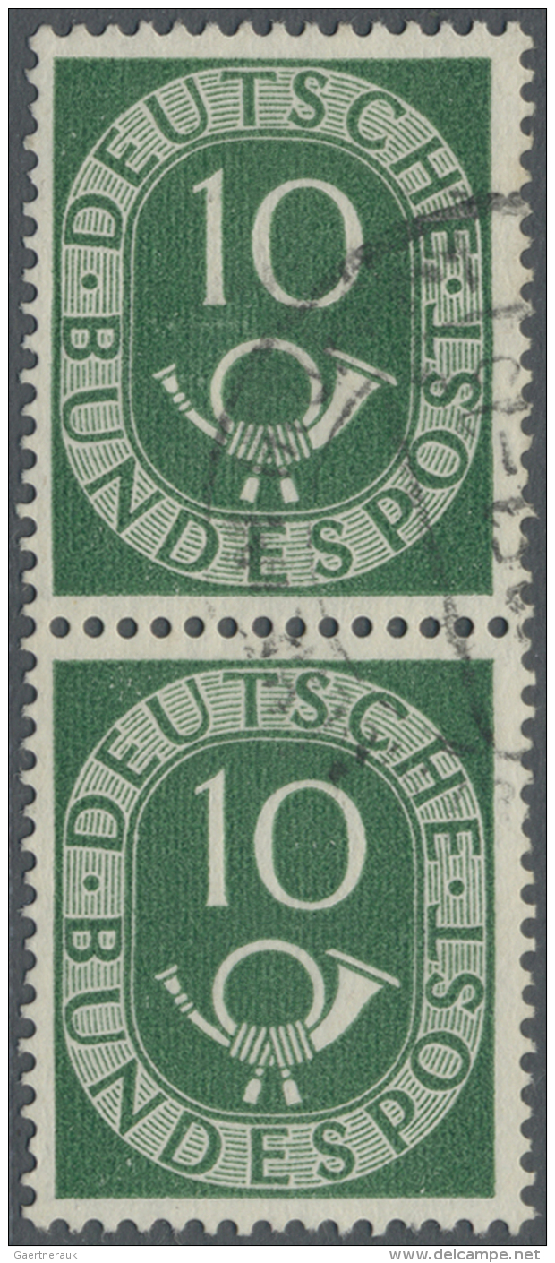 Bundesrepublik Deutschland: 1951, 10 Pf Posthorn Gestempeltes Senkrechtes Paar In Der Type "Wasserzeichen 4 Z", Altattes - Gebraucht